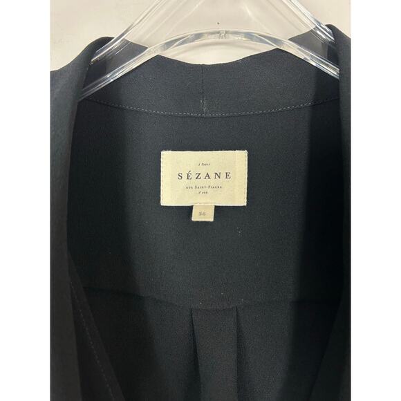 Sezane Abelia Longsleeve V-Neck Wrap Blouse Black Sz 4 - Picture 6 of 8